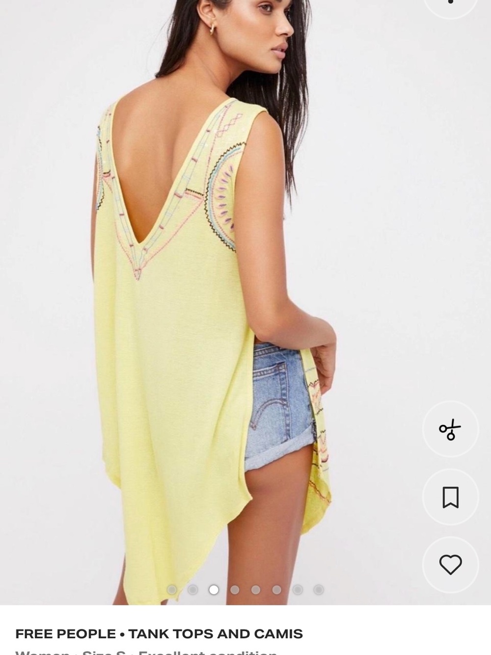 Free People Pale Yellow Embroidered V-Back Tank